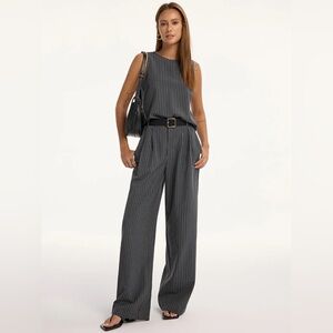 COMMENSE Pinstriped Pant Set With Belt
